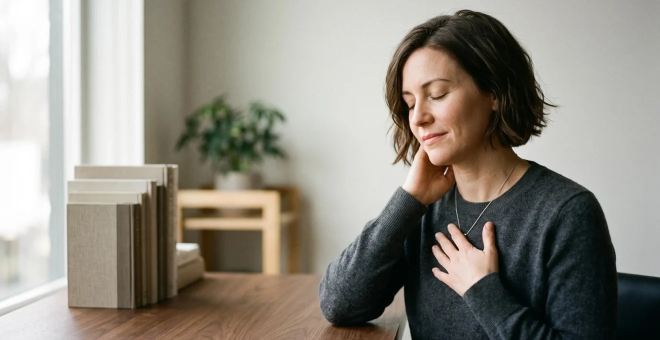Professionnel epuise au bureau percevant discretement les premiers signaux du burn-out avant l'effondrement